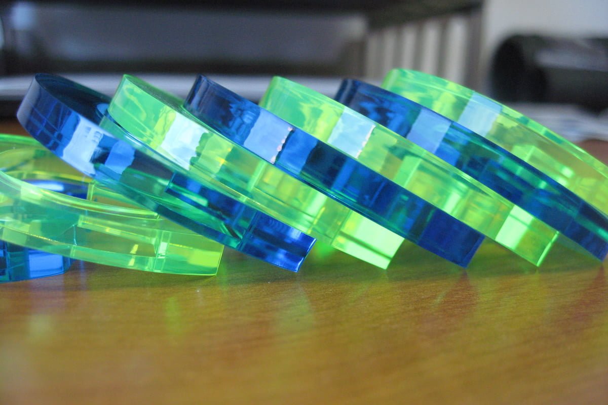 blue and green acrylic cut